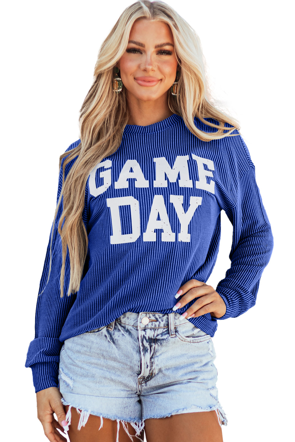Dark Grey Corded GAME DAY Graphic Long Sleeve Crewneck Top