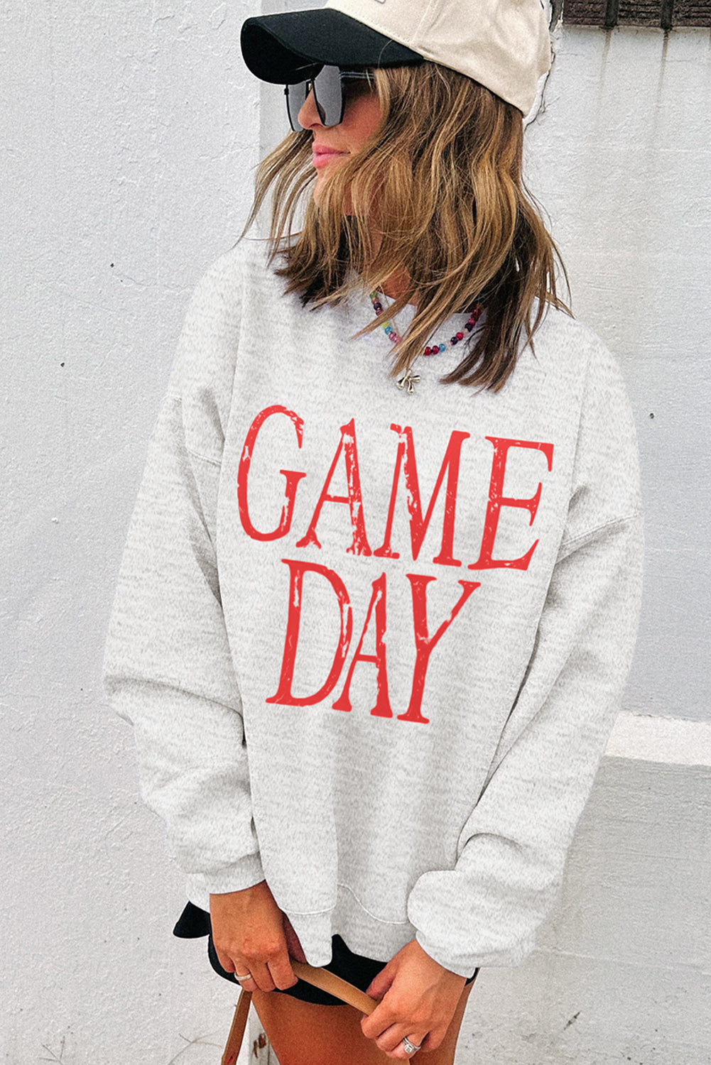 Black Vintage Washed GAME DAY Graphic Baggy Sweatshirt