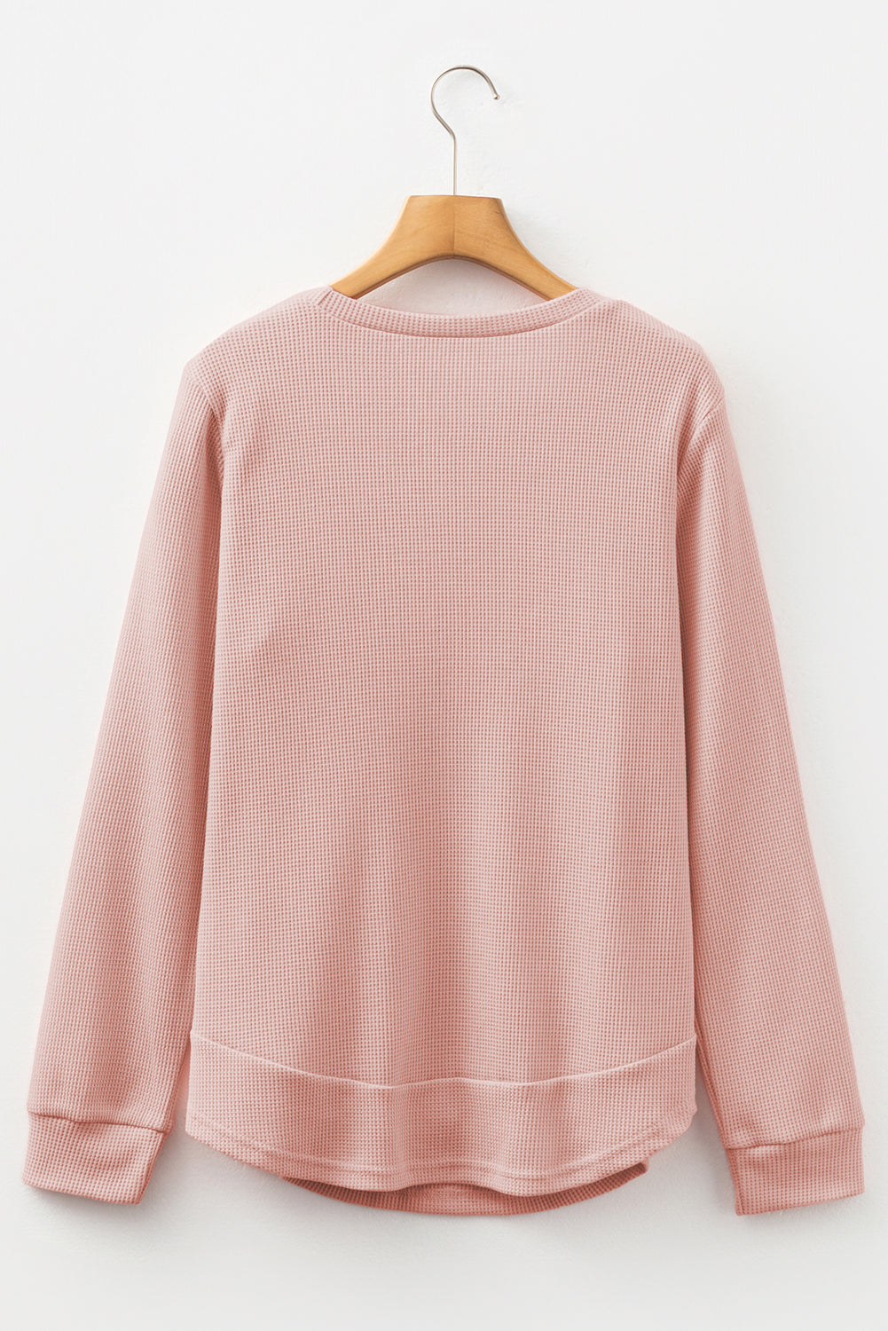 White Rounded Hem Waffle Long Sleeve Top