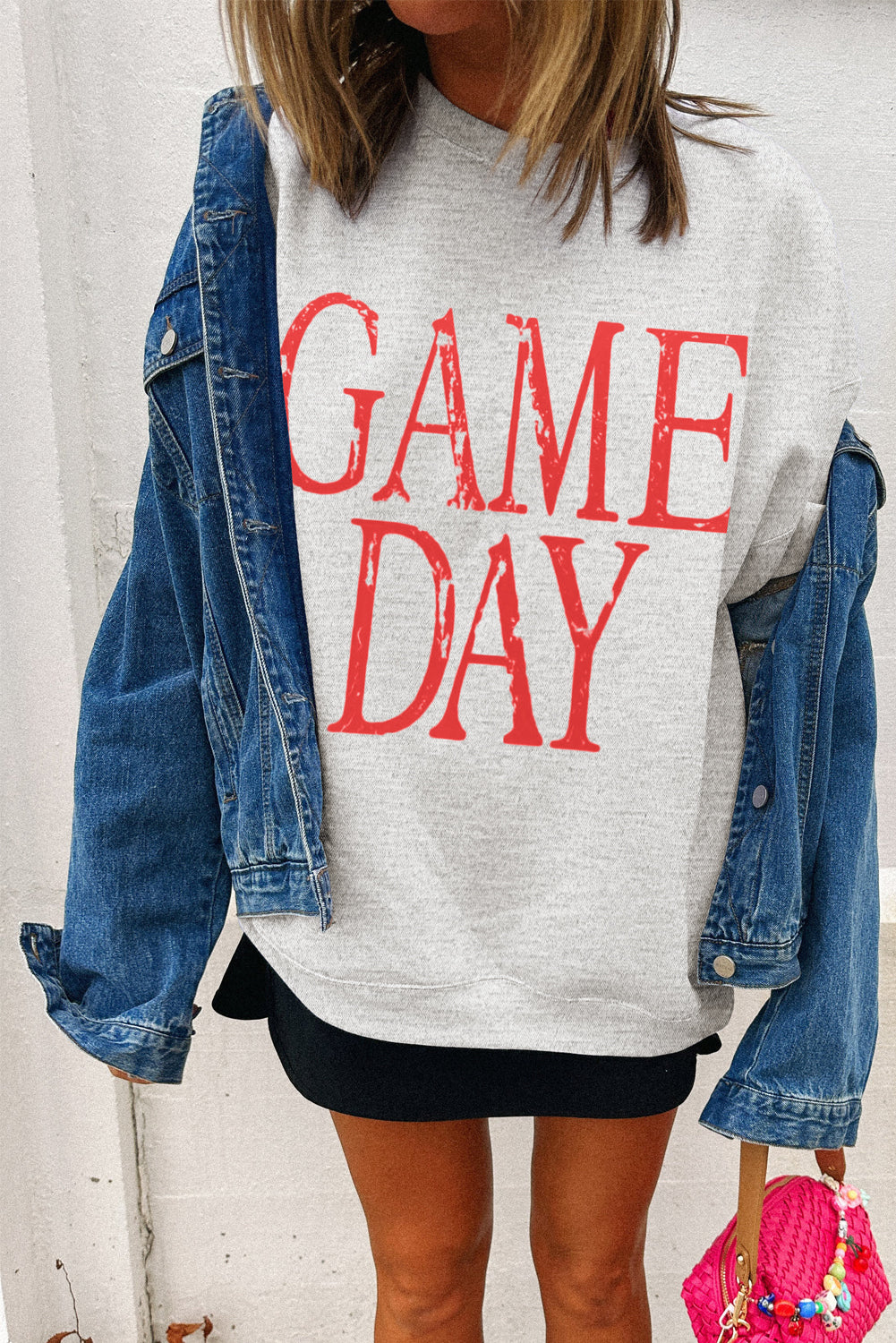 Black Vintage Washed GAME DAY Graphic Baggy Sweatshirt