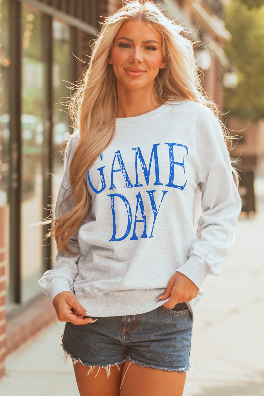 Black Vintage Washed GAME DAY Graphic Baggy Sweatshirt