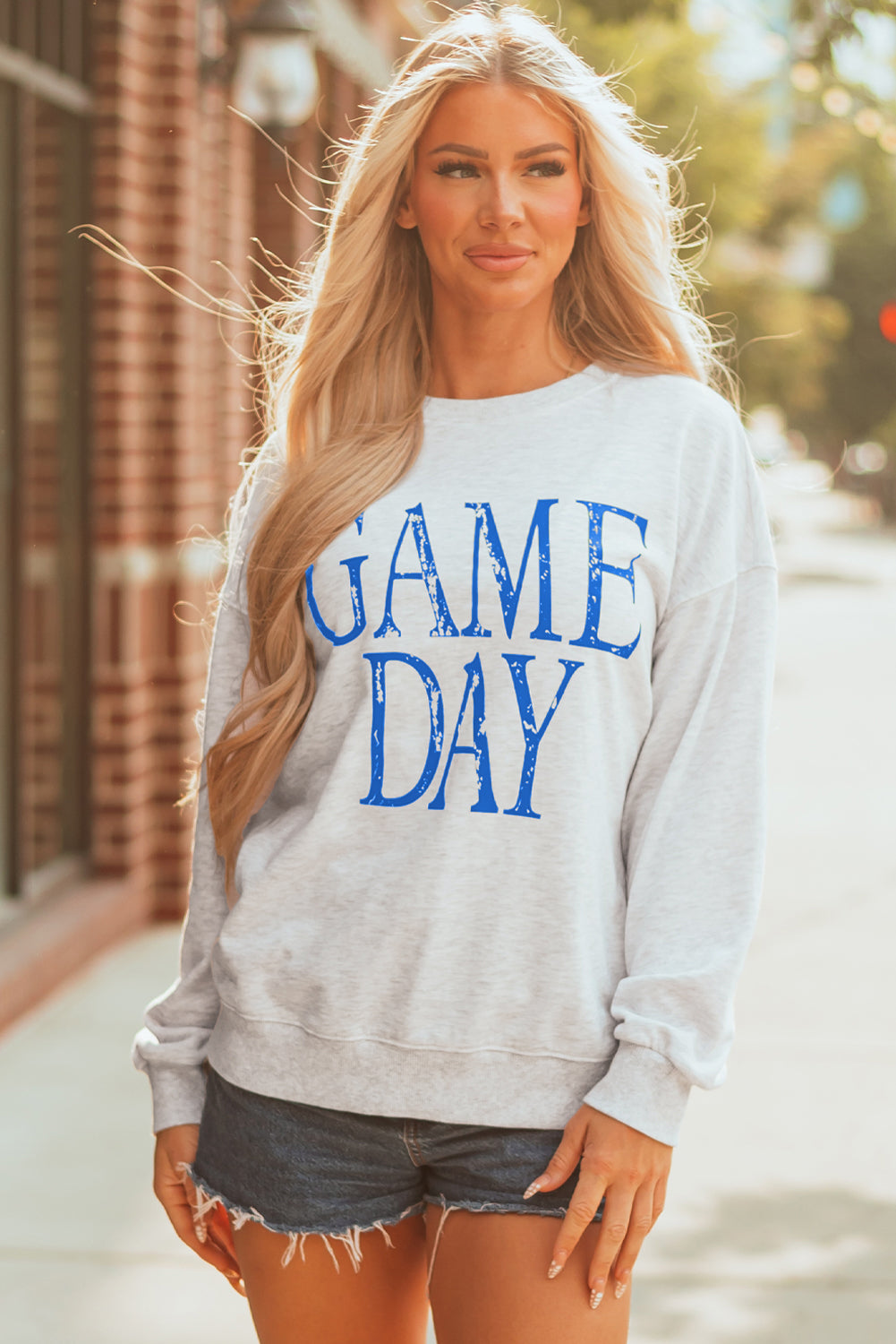 Black Vintage Washed GAME DAY Graphic Baggy Sweatshirt
