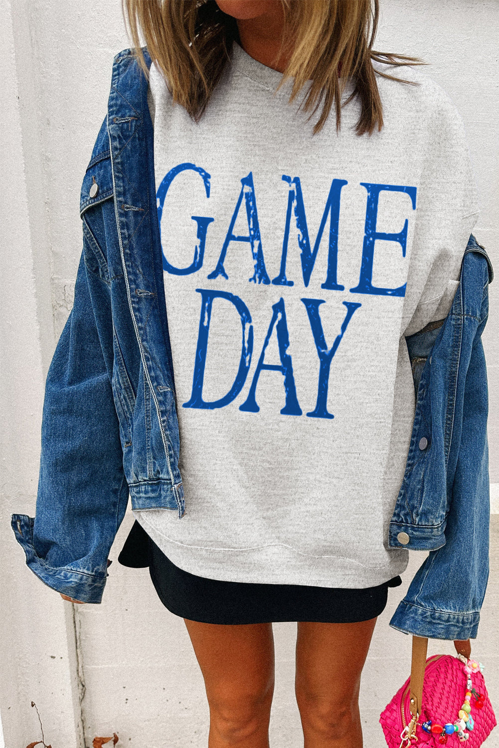 Black Vintage Washed GAME DAY Graphic Baggy Sweatshirt