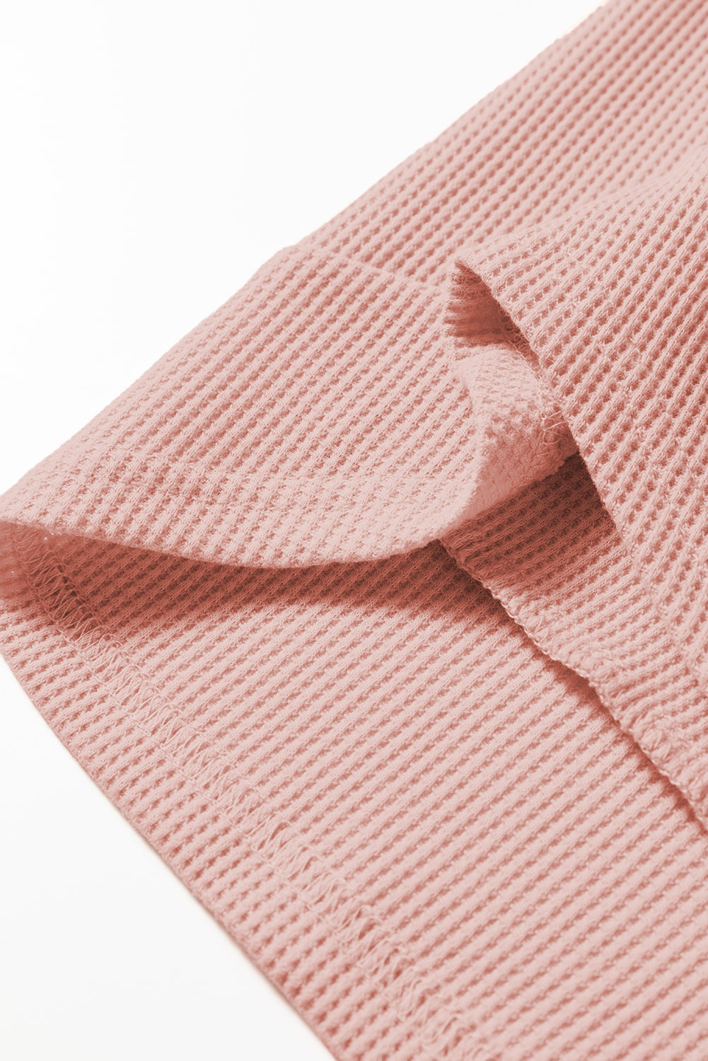 White Rounded Hem Waffle Long Sleeve Top