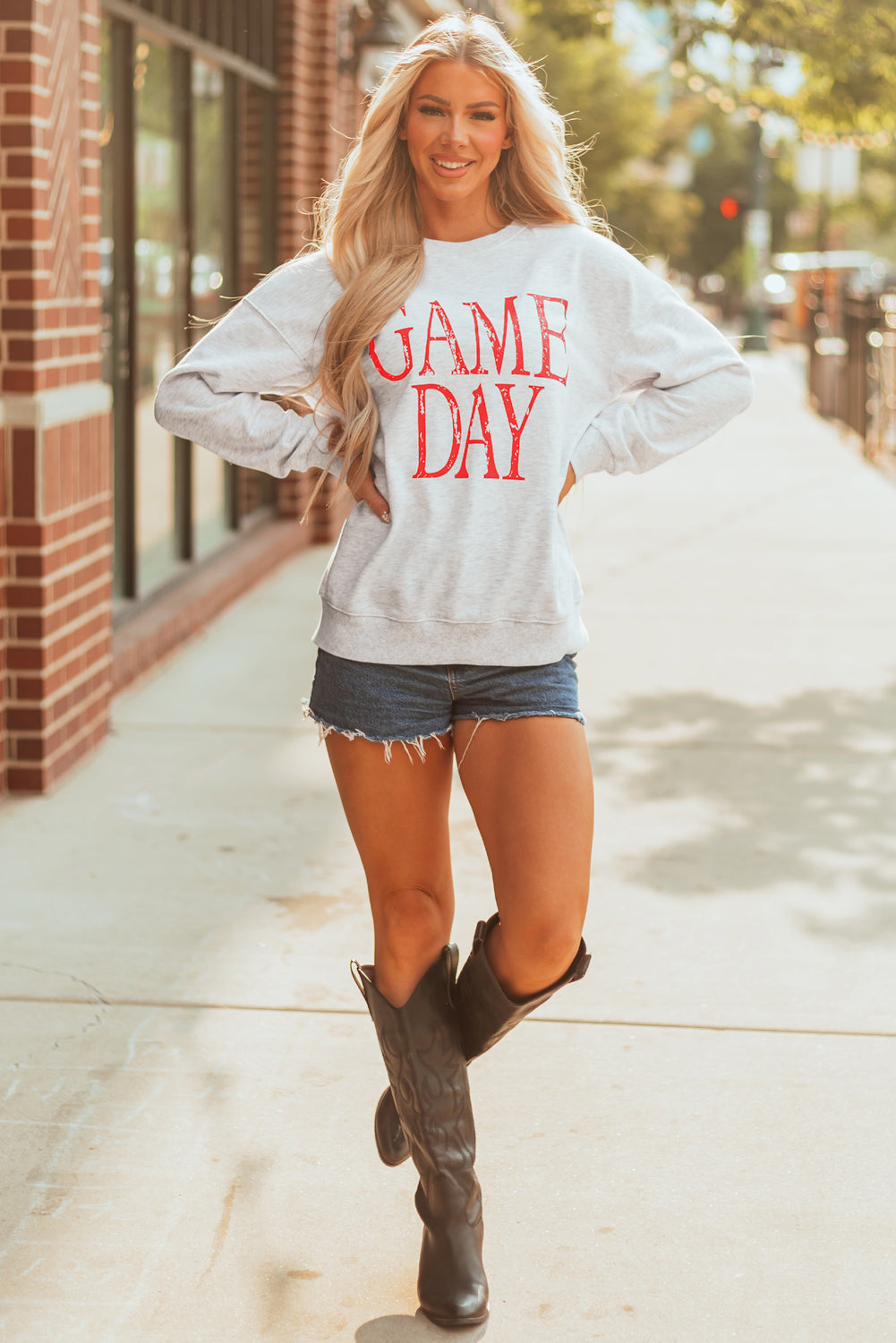 Black Vintage Washed GAME DAY Graphic Baggy Sweatshirt