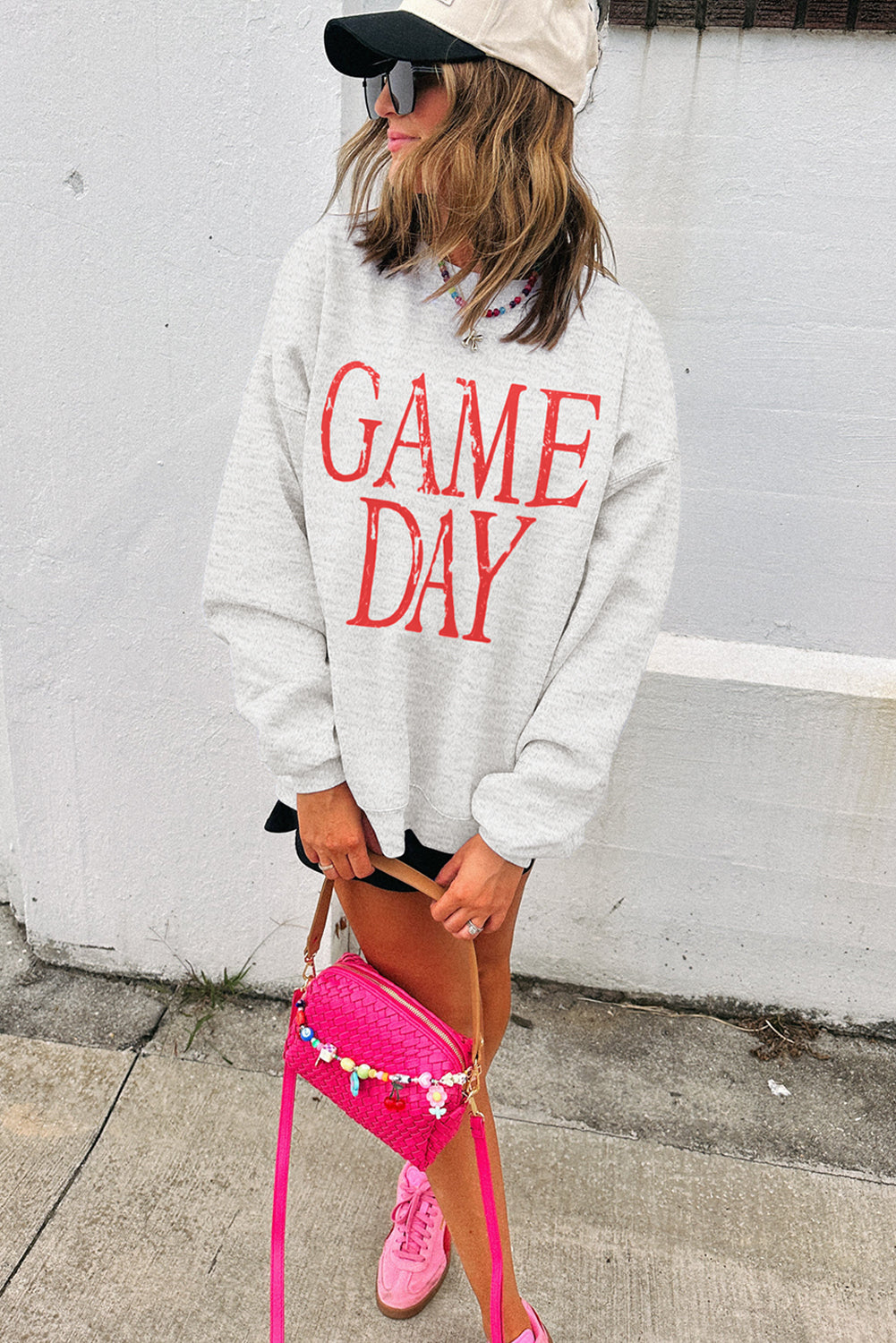 Black Vintage Washed GAME DAY Graphic Baggy Sweatshirt